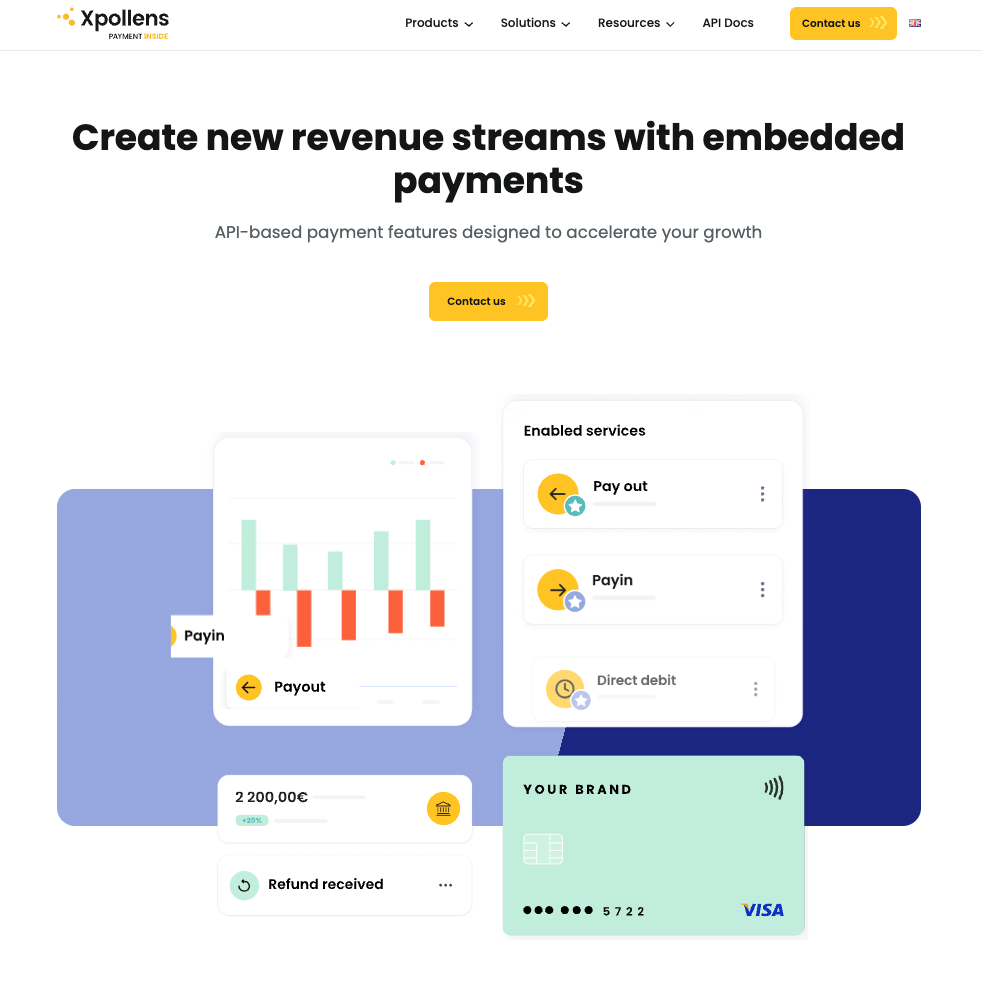 Xpollens website — embedded payments homepage